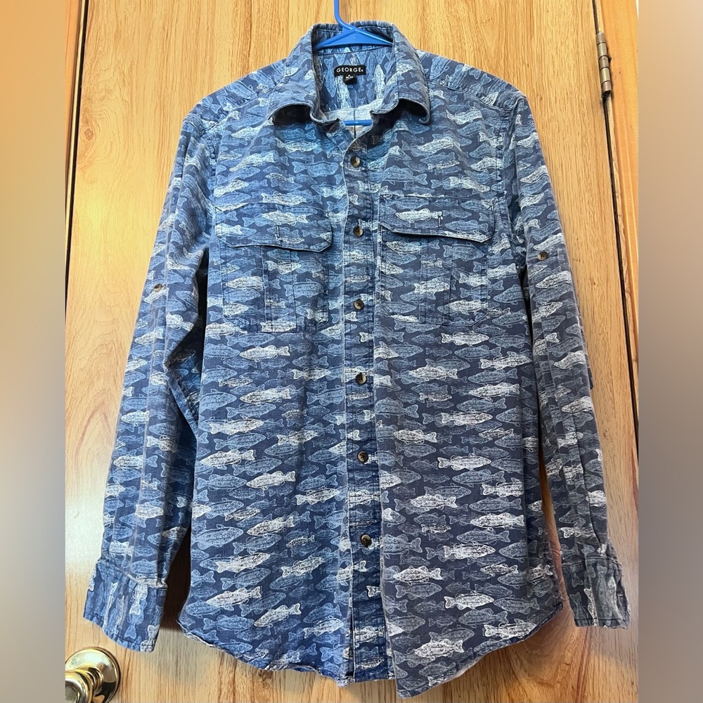 George Blue Lightweight Fish Print Shirt